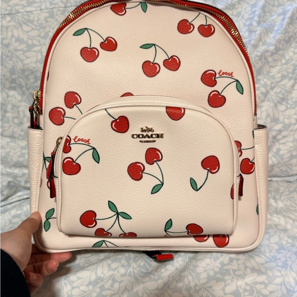 Coach Cherry Print Mini Backpack in Cream and Red